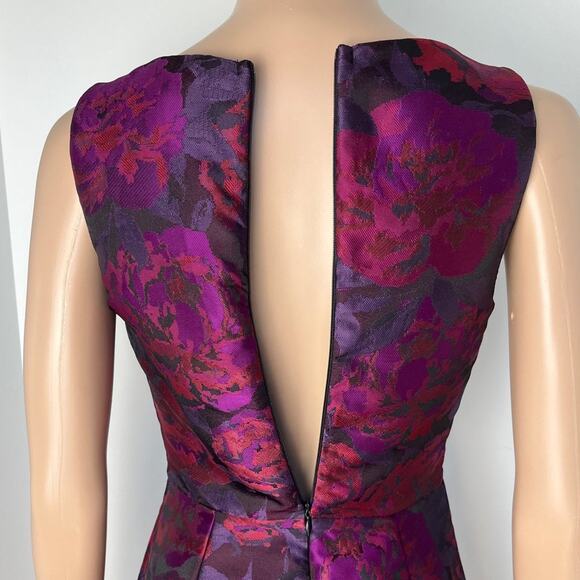 Aqua Floral A-Line Brocade Purple Floral Print Party Dress - Picture 8 of 10